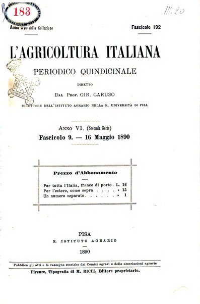 L'agricoltura italiana periodico mensile