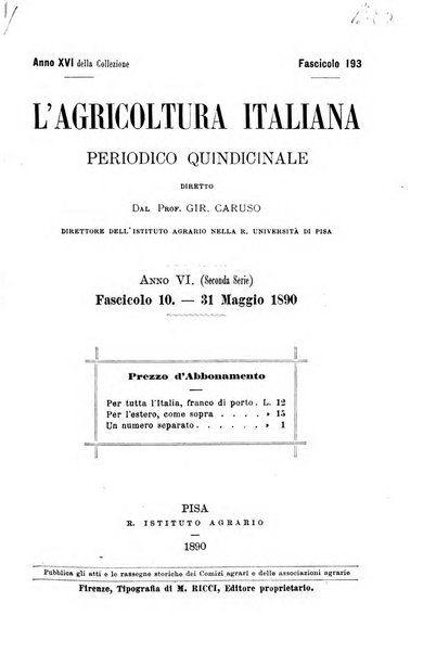 L'agricoltura italiana periodico mensile