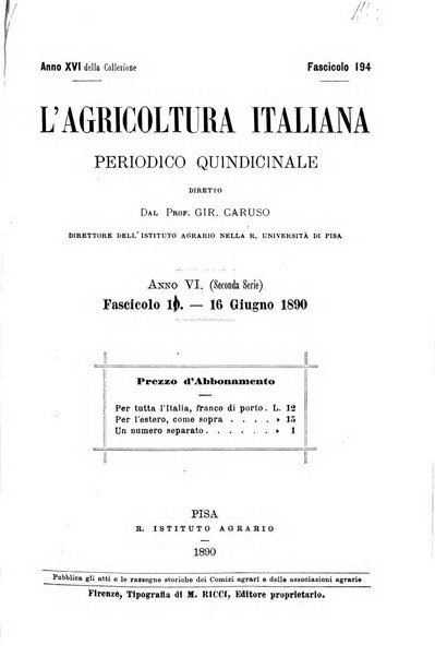 L'agricoltura italiana periodico mensile