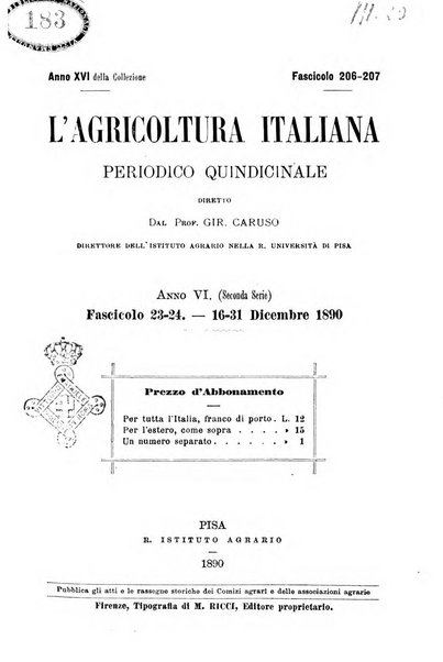 L'agricoltura italiana periodico mensile