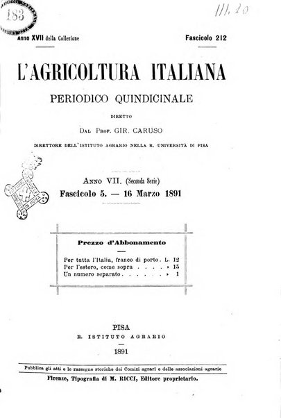 L'agricoltura italiana periodico mensile