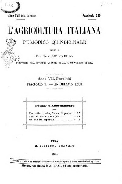 L'agricoltura italiana periodico mensile