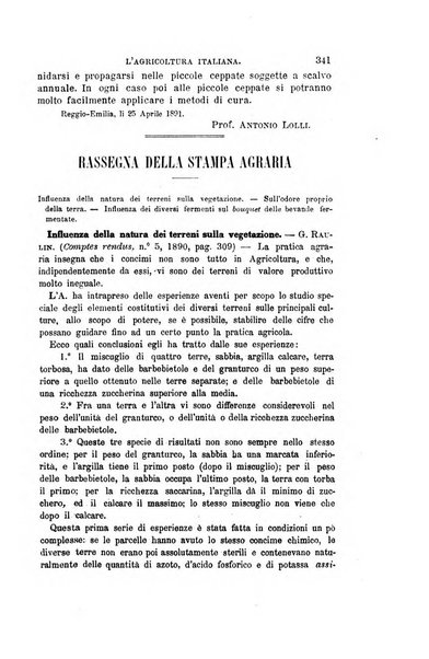 L'agricoltura italiana periodico mensile