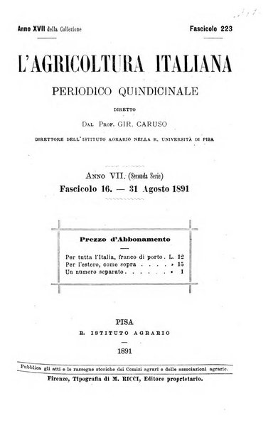 L'agricoltura italiana periodico mensile