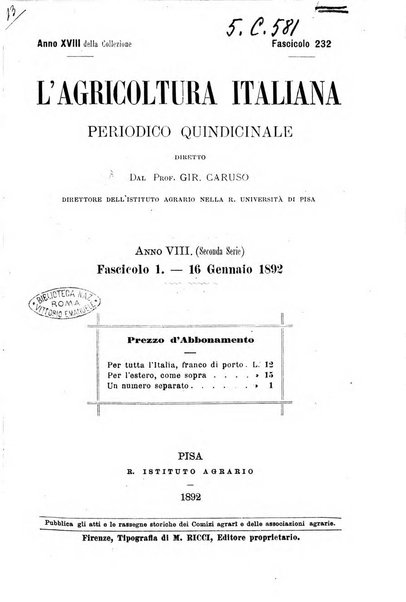 L'agricoltura italiana periodico mensile