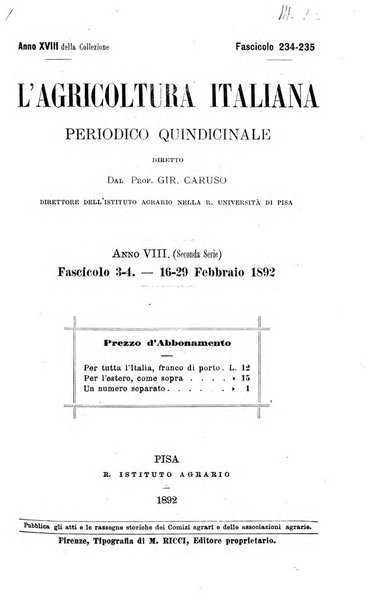 L'agricoltura italiana periodico mensile