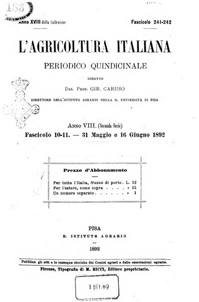 L'agricoltura italiana periodico mensile