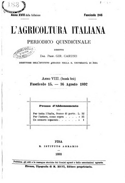 L'agricoltura italiana periodico mensile