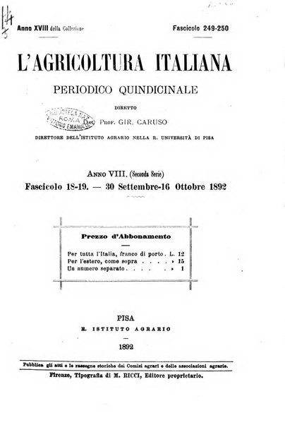 L'agricoltura italiana periodico mensile