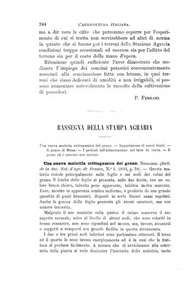 L'agricoltura italiana periodico mensile