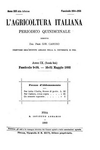 L'agricoltura italiana periodico mensile