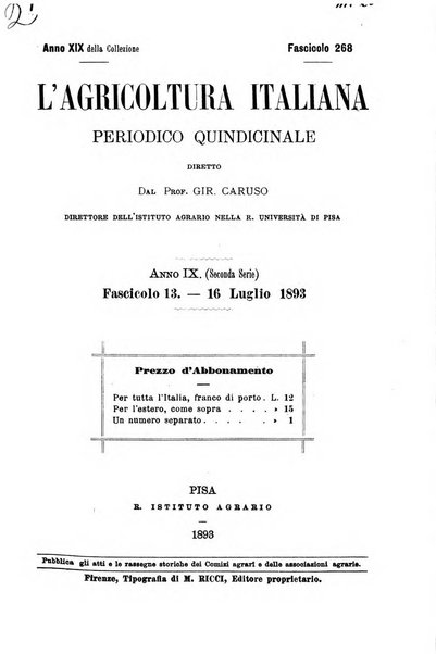 L'agricoltura italiana periodico mensile