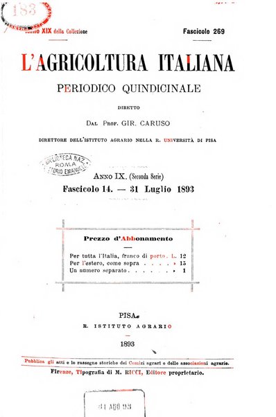 L'agricoltura italiana periodico mensile