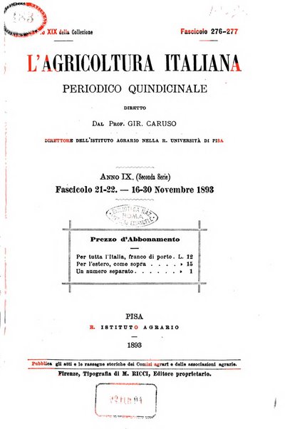 L'agricoltura italiana periodico mensile