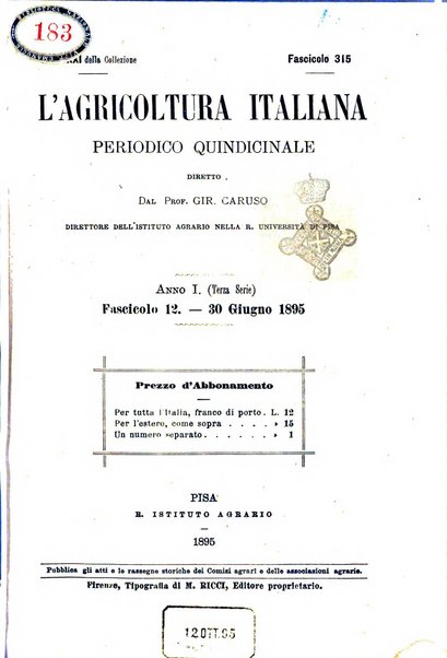 L'agricoltura italiana periodico mensile