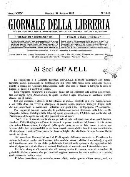 Giornale della libreria organo ufficiale della Associazione italiana editori