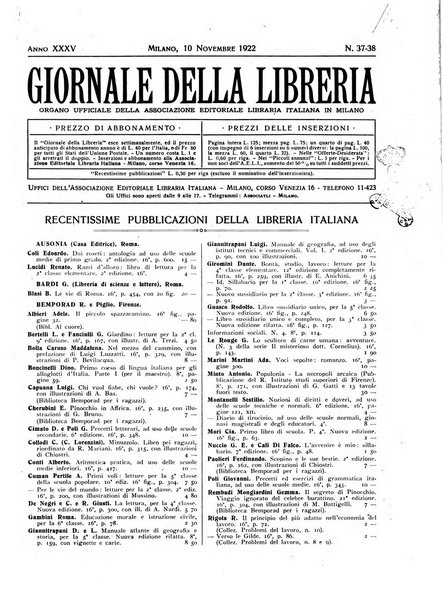 Giornale della libreria organo ufficiale della Associazione italiana editori