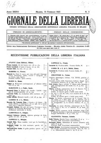 Giornale della libreria organo ufficiale della Associazione italiana editori