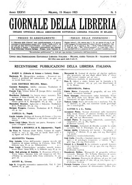 Giornale della libreria organo ufficiale della Associazione italiana editori