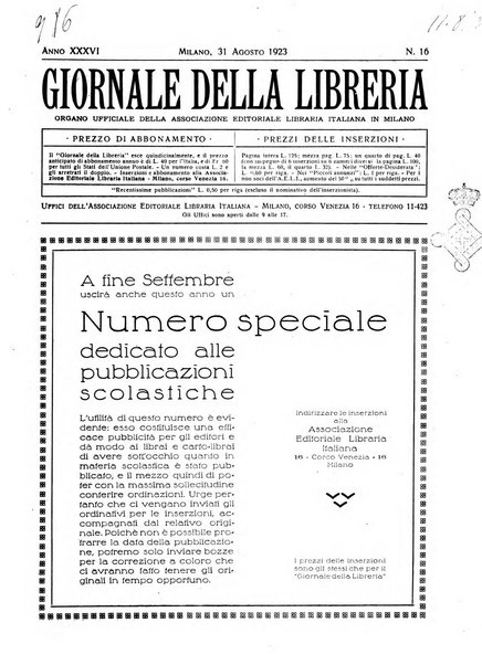 Giornale della libreria organo ufficiale della Associazione italiana editori