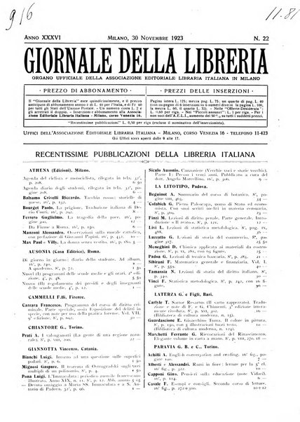 Giornale della libreria organo ufficiale della Associazione italiana editori