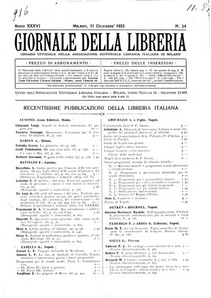 Giornale della libreria organo ufficiale della Associazione italiana editori