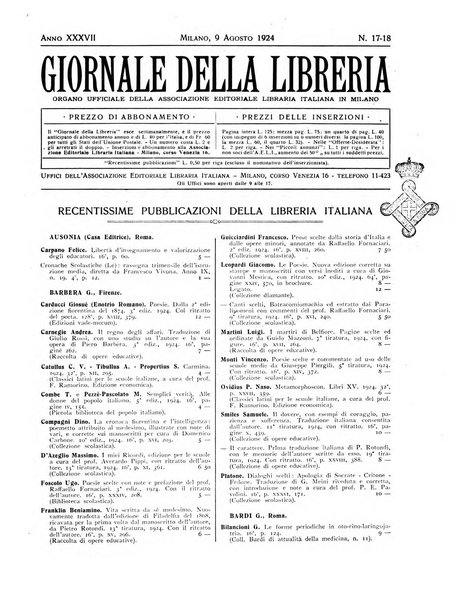 Giornale della libreria organo ufficiale della Associazione italiana editori