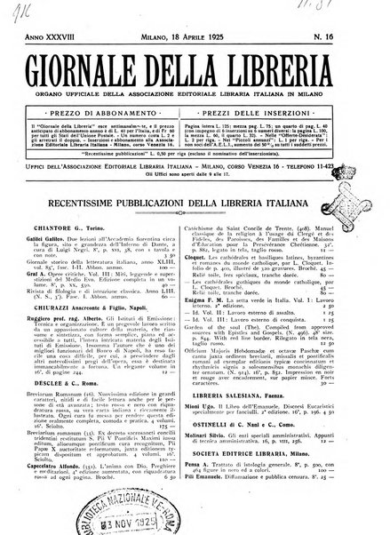 Giornale della libreria organo ufficiale della Associazione italiana editori