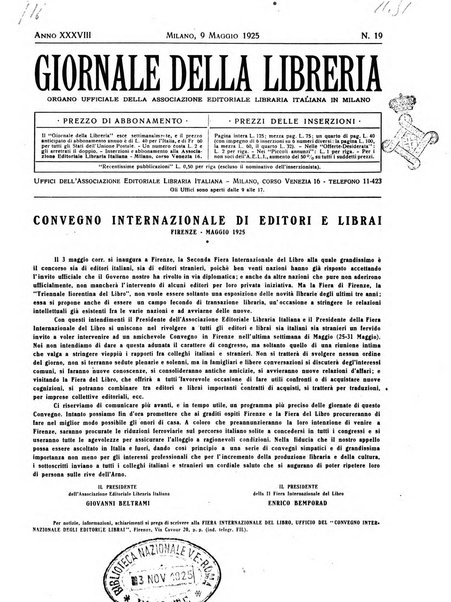 Giornale della libreria organo ufficiale della Associazione italiana editori