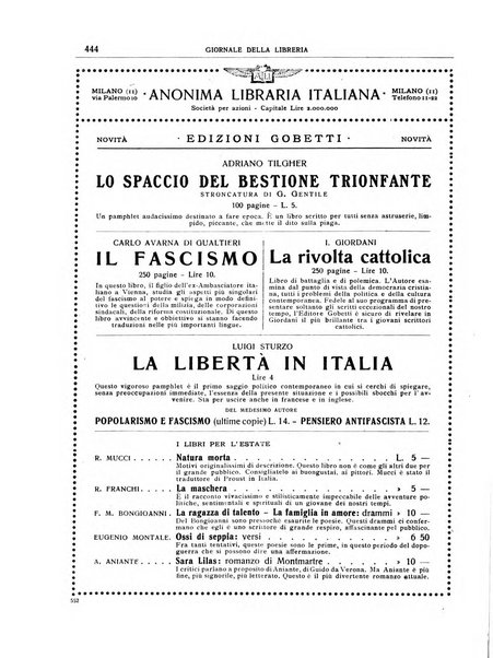 Giornale della libreria organo ufficiale della Associazione italiana editori