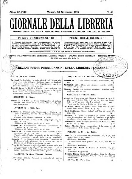 Giornale della libreria organo ufficiale della Associazione italiana editori