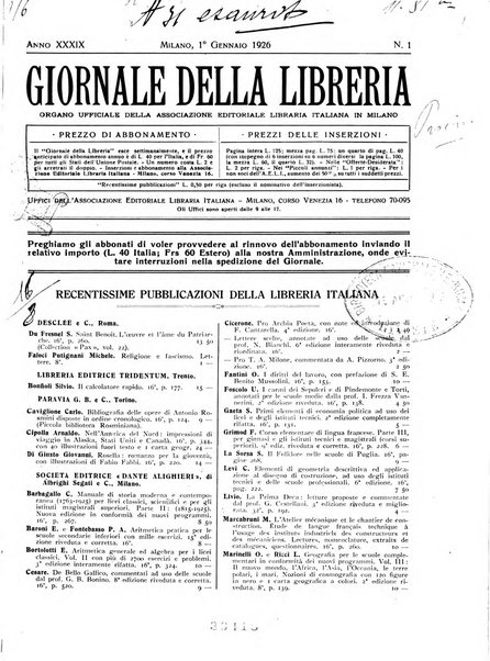 Giornale della libreria organo ufficiale della Associazione italiana editori