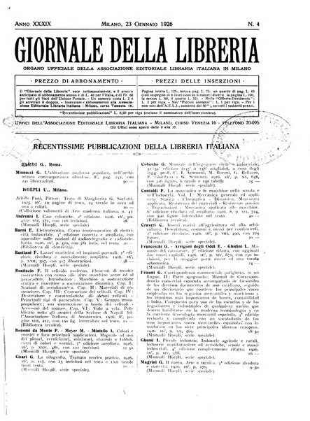 Giornale della libreria organo ufficiale della Associazione italiana editori