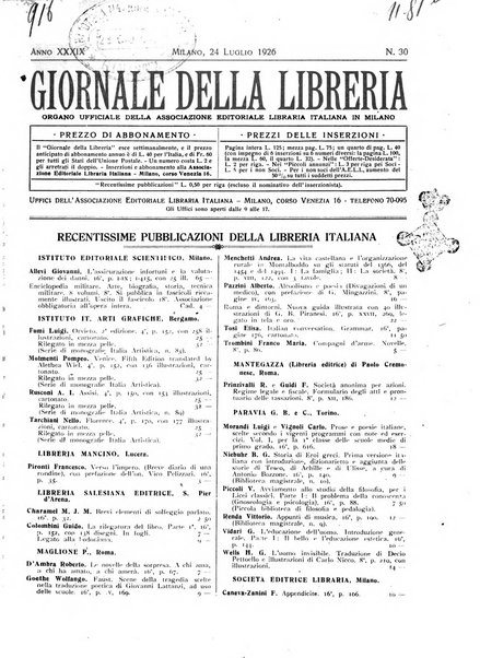 Giornale della libreria organo ufficiale della Associazione italiana editori