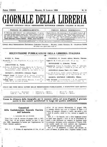 Giornale della libreria organo ufficiale della Associazione italiana editori