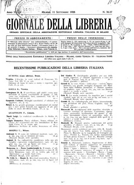 Giornale della libreria organo ufficiale della Associazione italiana editori