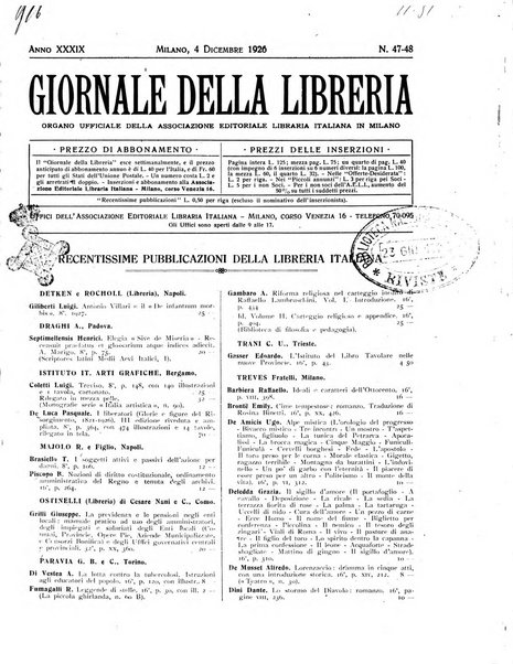 Giornale della libreria organo ufficiale della Associazione italiana editori