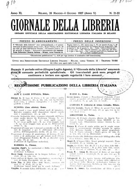 Giornale della libreria organo ufficiale della Associazione italiana editori