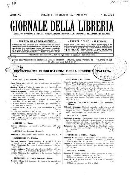 Giornale della libreria organo ufficiale della Associazione italiana editori