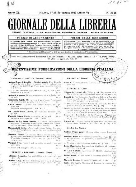 Giornale della libreria organo ufficiale della Associazione italiana editori