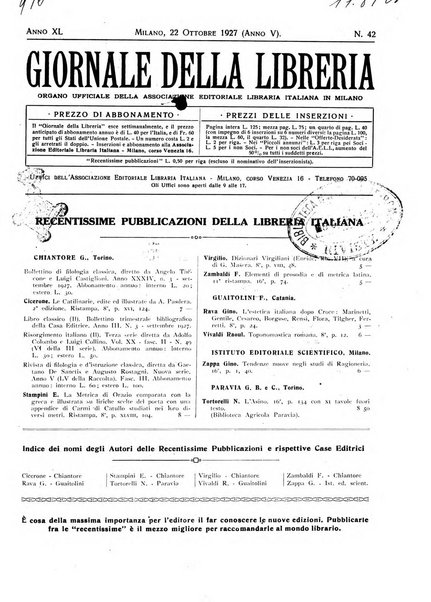 Giornale della libreria organo ufficiale della Associazione italiana editori