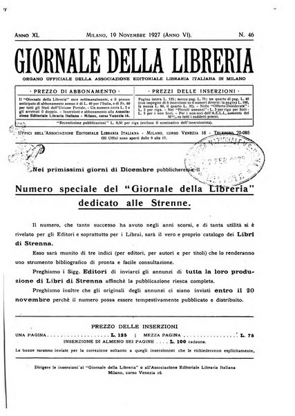 Giornale della libreria organo ufficiale della Associazione italiana editori