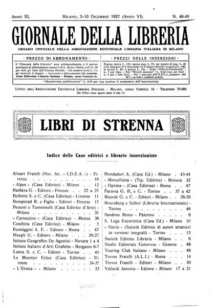 Giornale della libreria organo ufficiale della Associazione italiana editori