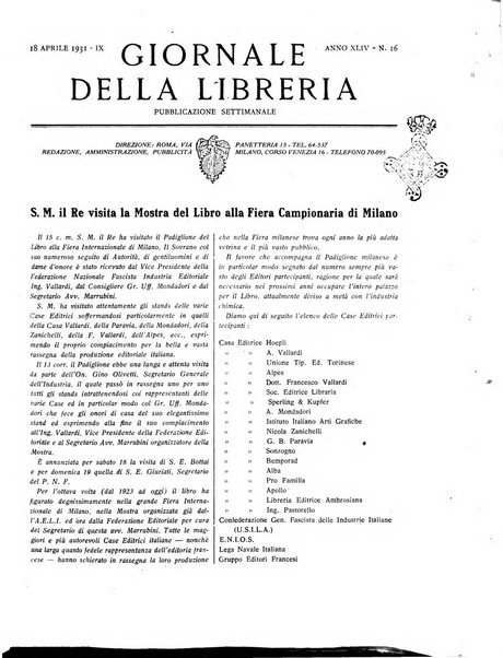 Giornale della libreria organo ufficiale della Associazione italiana editori