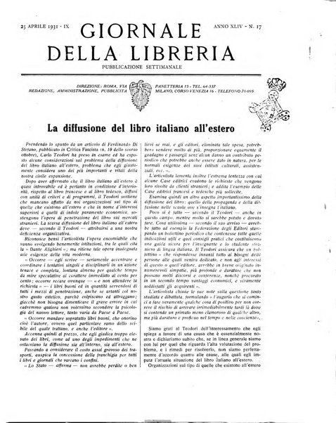 Giornale della libreria organo ufficiale della Associazione italiana editori