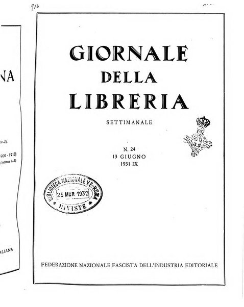 Giornale della libreria organo ufficiale della Associazione italiana editori