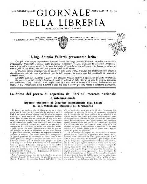 Giornale della libreria organo ufficiale della Associazione italiana editori