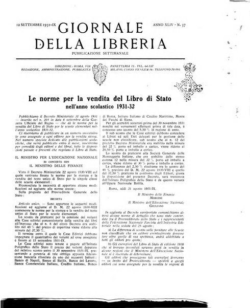 Giornale della libreria organo ufficiale della Associazione italiana editori