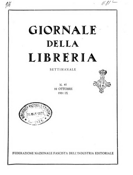 Giornale della libreria organo ufficiale della Associazione italiana editori