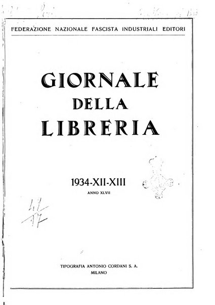 Giornale della libreria organo ufficiale della Associazione italiana editori